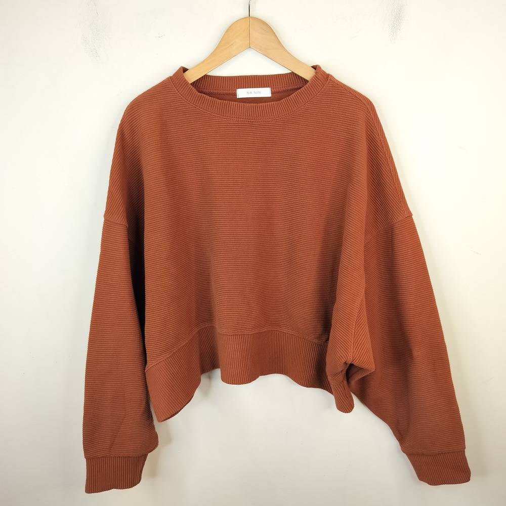 Na Nin Margot Rippled Cotton Sweatshirt Cropped One Size Oversize Rust